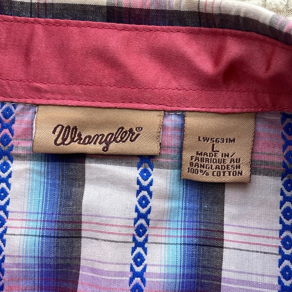 Wrangler Pearl Snap Western Pink Blue and White - Picture 4 of 6